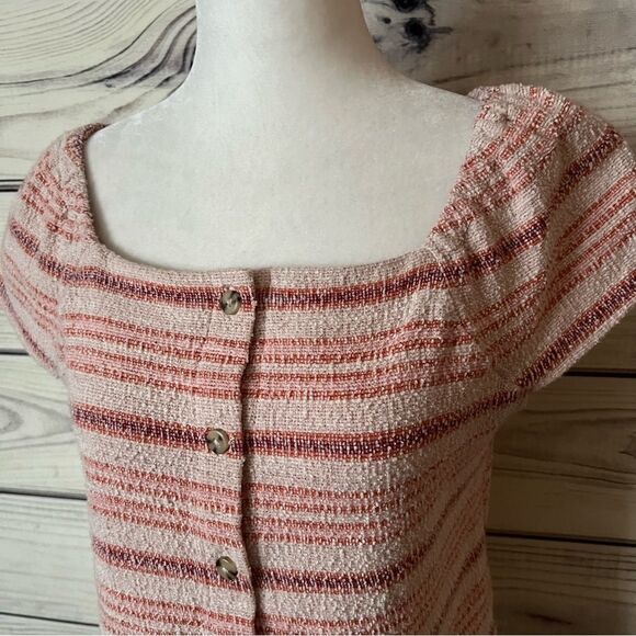 Madewell Texture & Thread Blush Striped Button Front Boxy Top - Picture 3 of 10